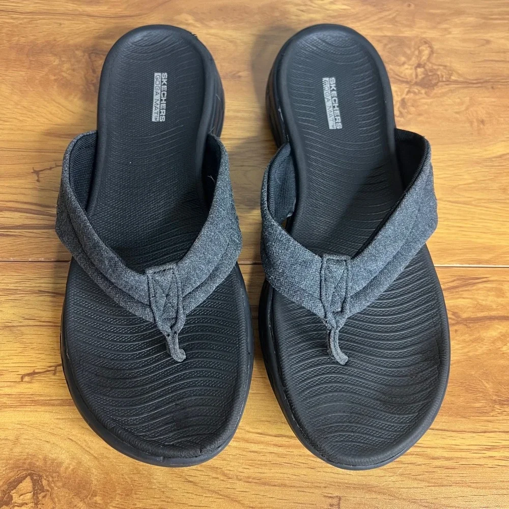 Skechers Goga Mat Thong Flip Flops Womens Size 10 Black Gray Casual Comfort
